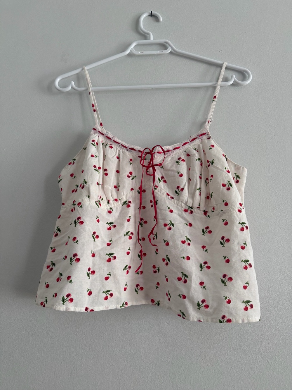 Japna Cream Cherry Print Spaghetti Strap Tank Top